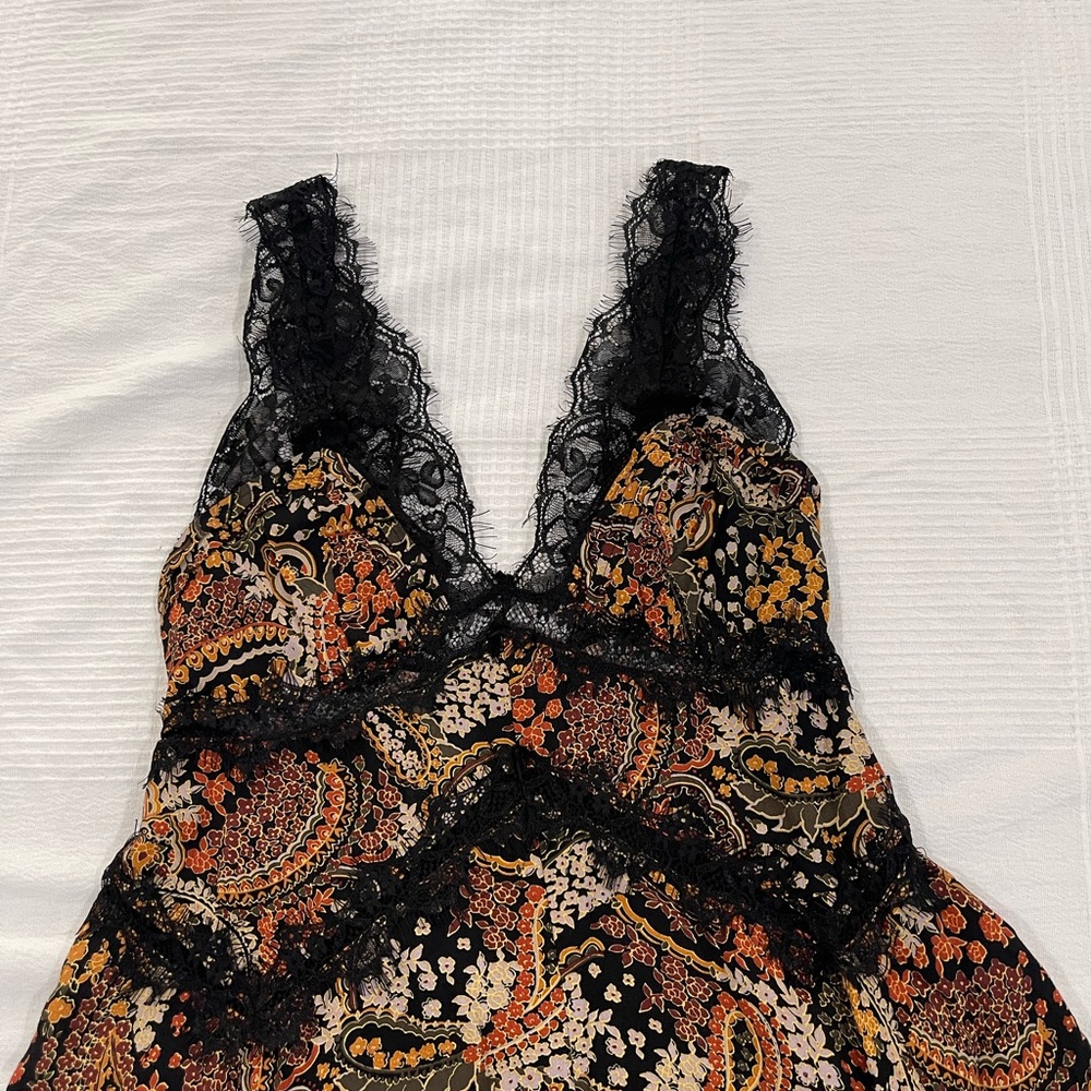 Urban Outfitters Black Paisley Lace-Trim Mini Dress - Picture 2 of 5